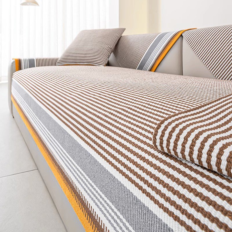 亜麻編みの古布ソファタオル