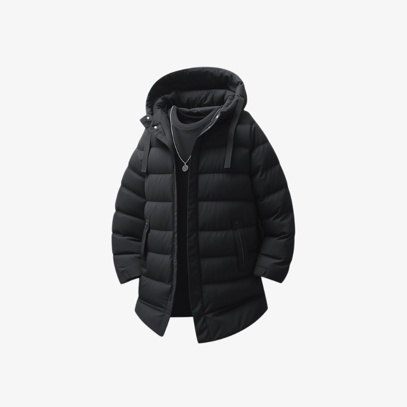 남자 하프 후드 기모 패딩 코트 정면 착용샷
