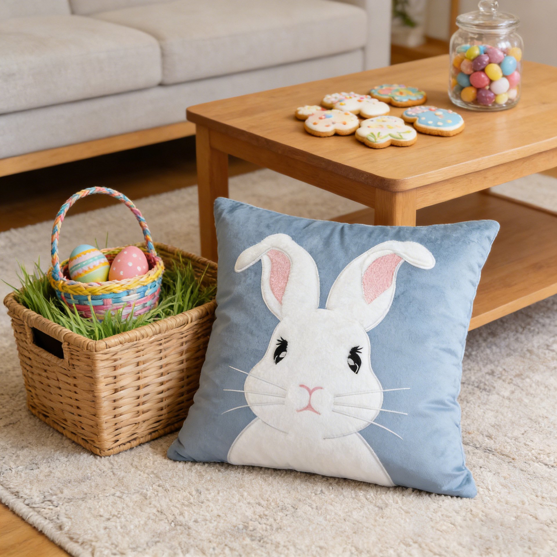 節日裝飾 可愛兔子圖案沙發抱枕套