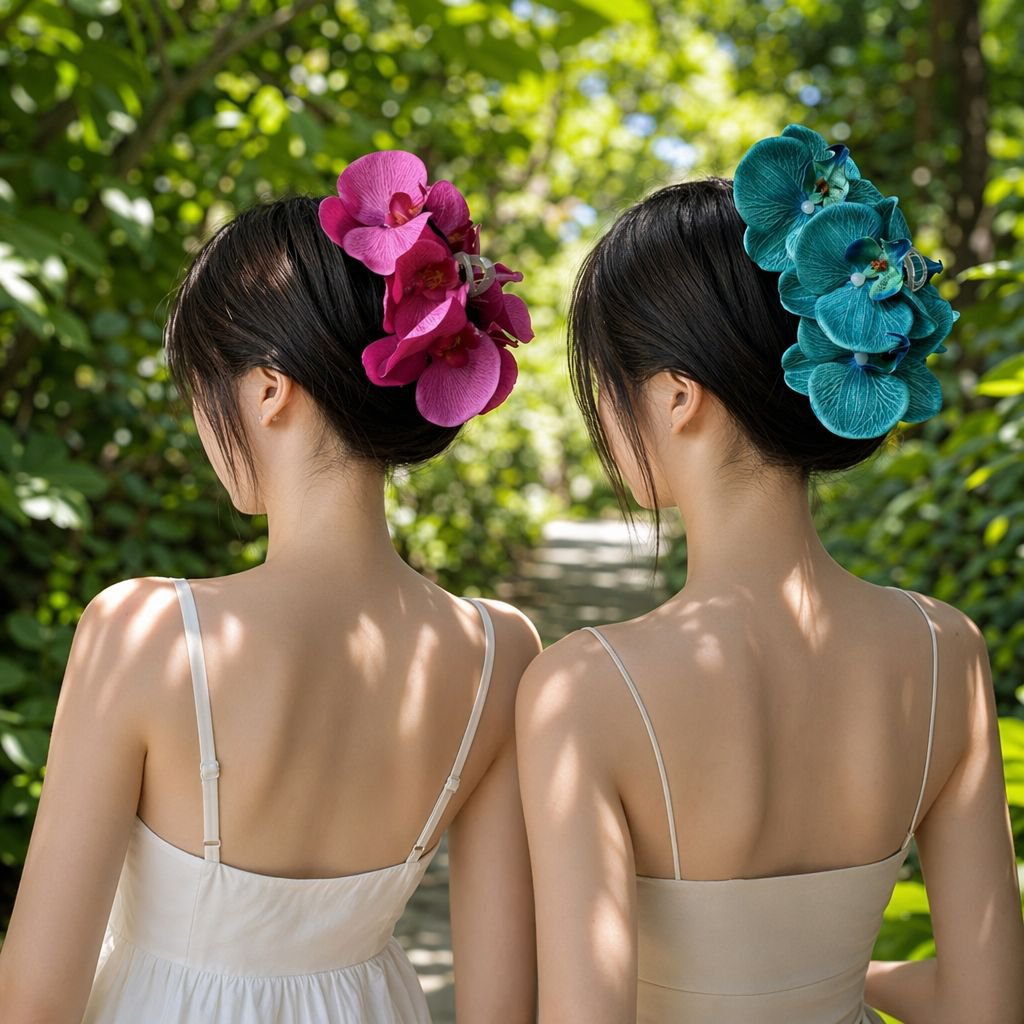 高級蘭シャーククリップ グラデーションフラワーヘアクリップ レディース多用途ヘアアクセサリー