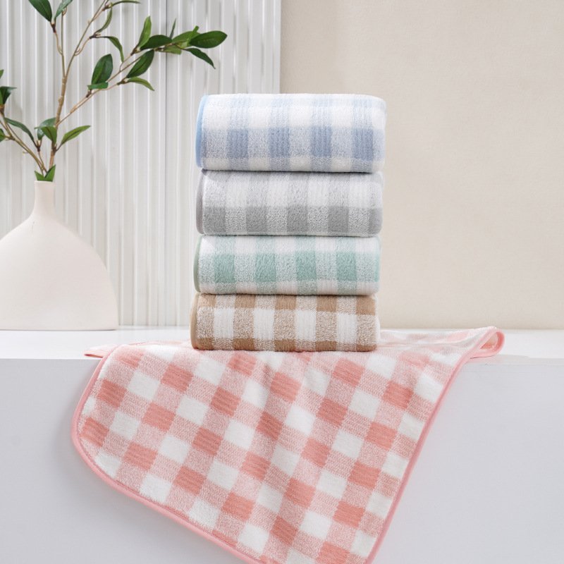 Coral fleece thick checkered towel