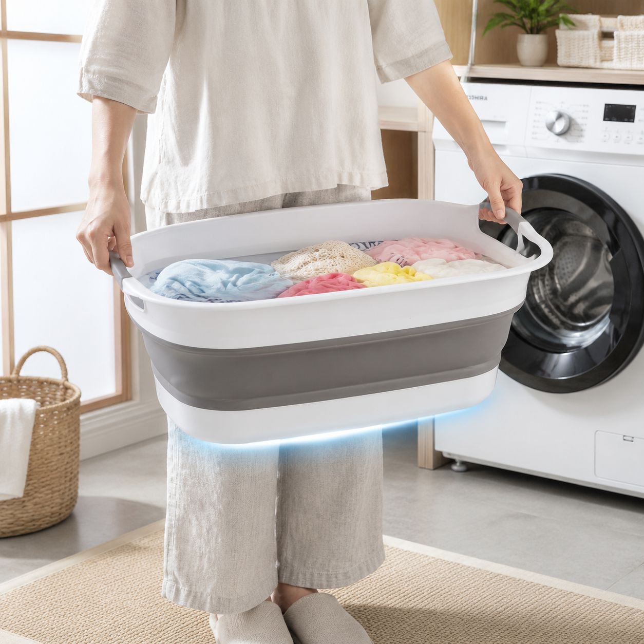 多機能折りたたみ洗濯バスケット排水可能ペット浴槽家庭用バスルーム収納バスケット
