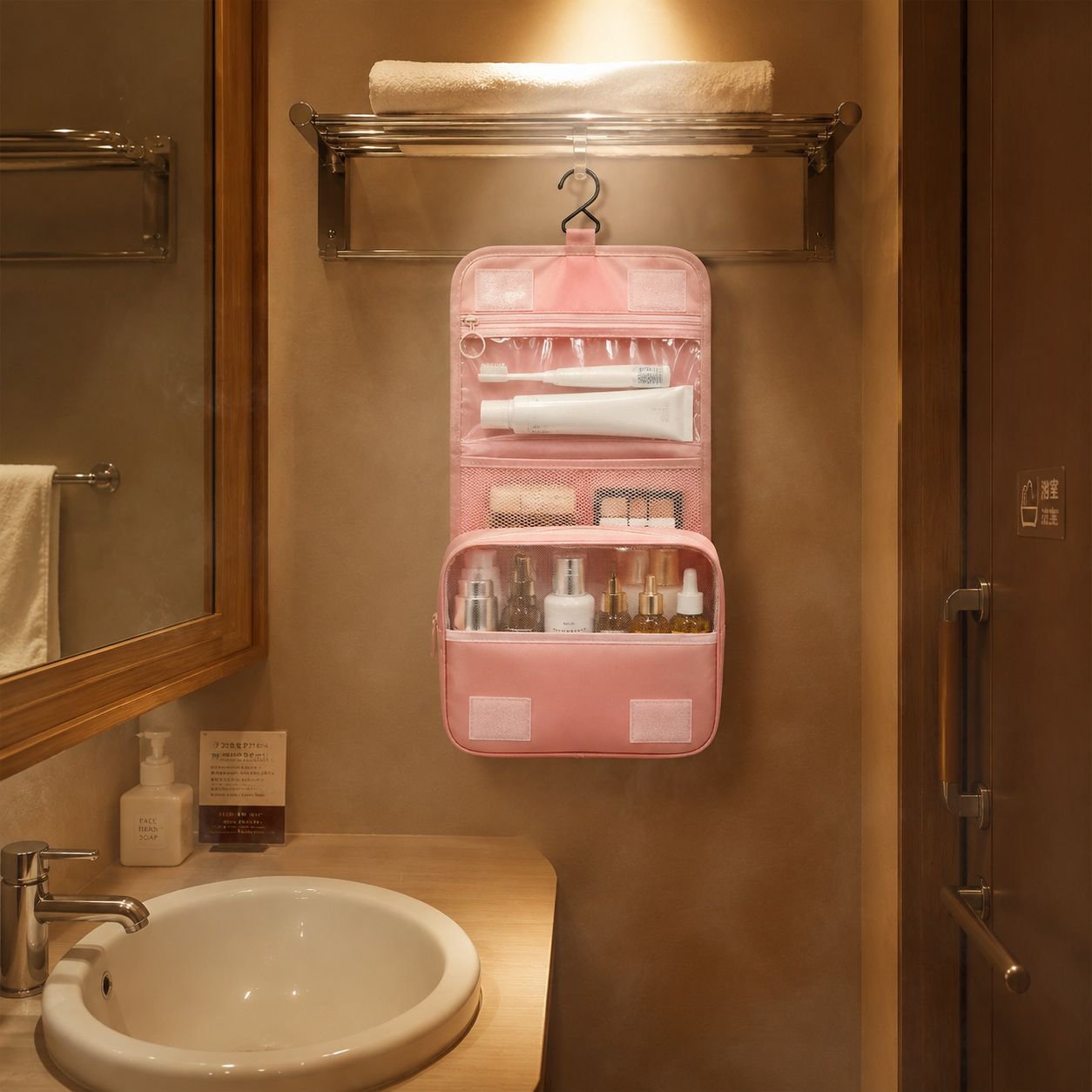 男性と女性用折りたたみ吊り下げトイレタリーバッグ