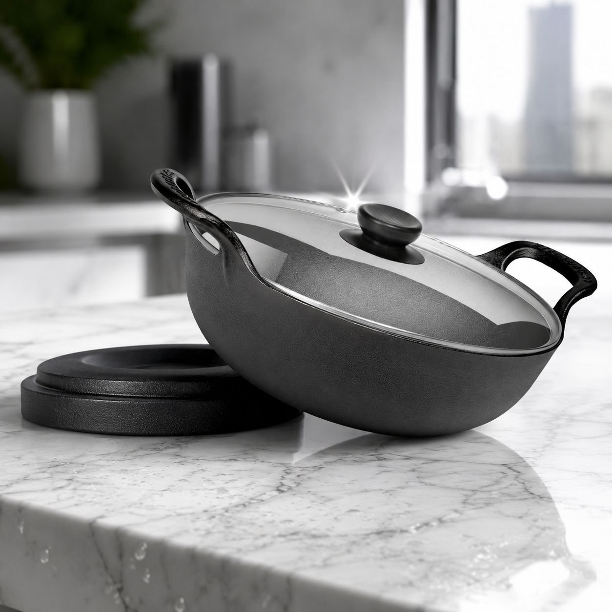 Pot en fonte robuste pour cuisson et présentation