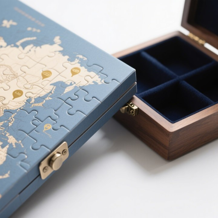 Modrá geografická puzzle dárková sada