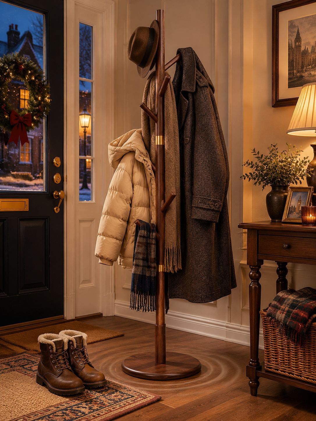 Light luxury vertical coat rack with multiple hooks