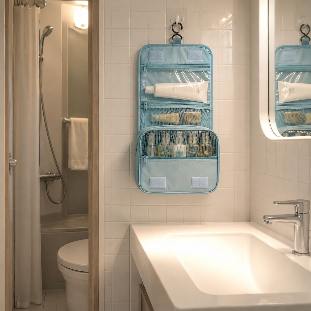 多機能収納ポケット付きトイレタリーバッグ