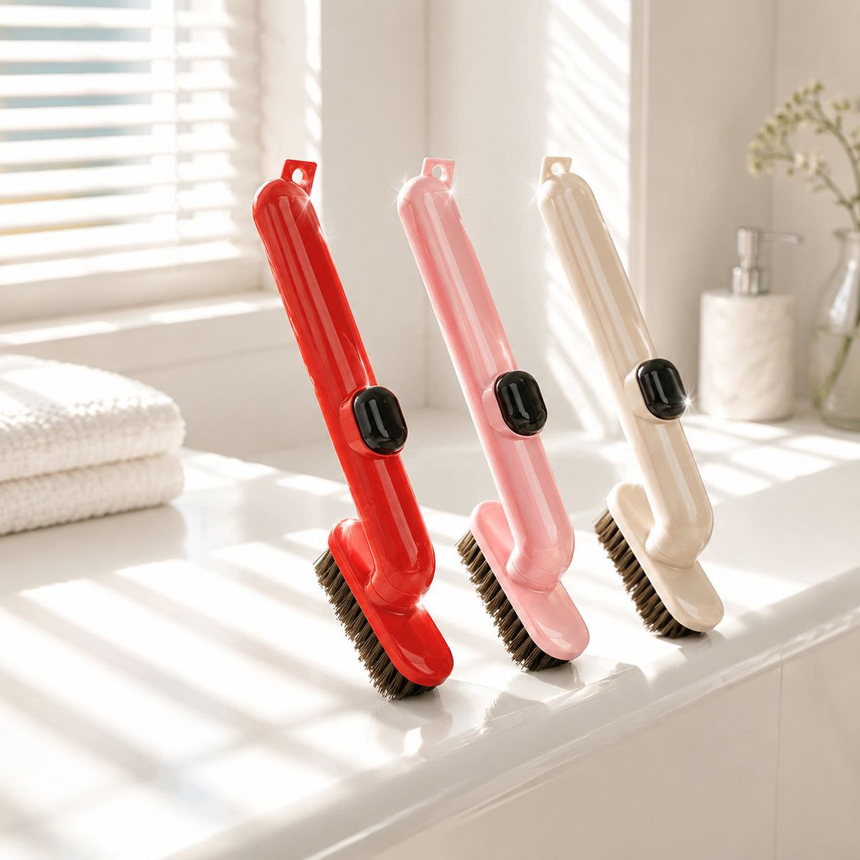 Brosse de nettoyage pour fentes de salle de bain avec réservoir à liquide