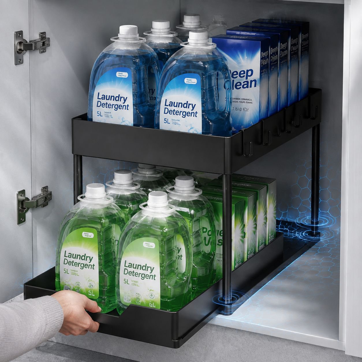 1pc Under Sink Organizer, 2 Tier Sliding Cabinet Basket Storage Drawers, Under Sink Organizer And St