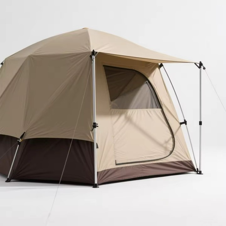 Venkovní stan v khaki barvě s barevnými panely
