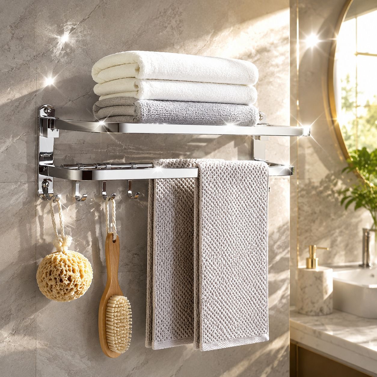 Multifunktionales Edelstahl-Handtuchregal für das Badezimmer