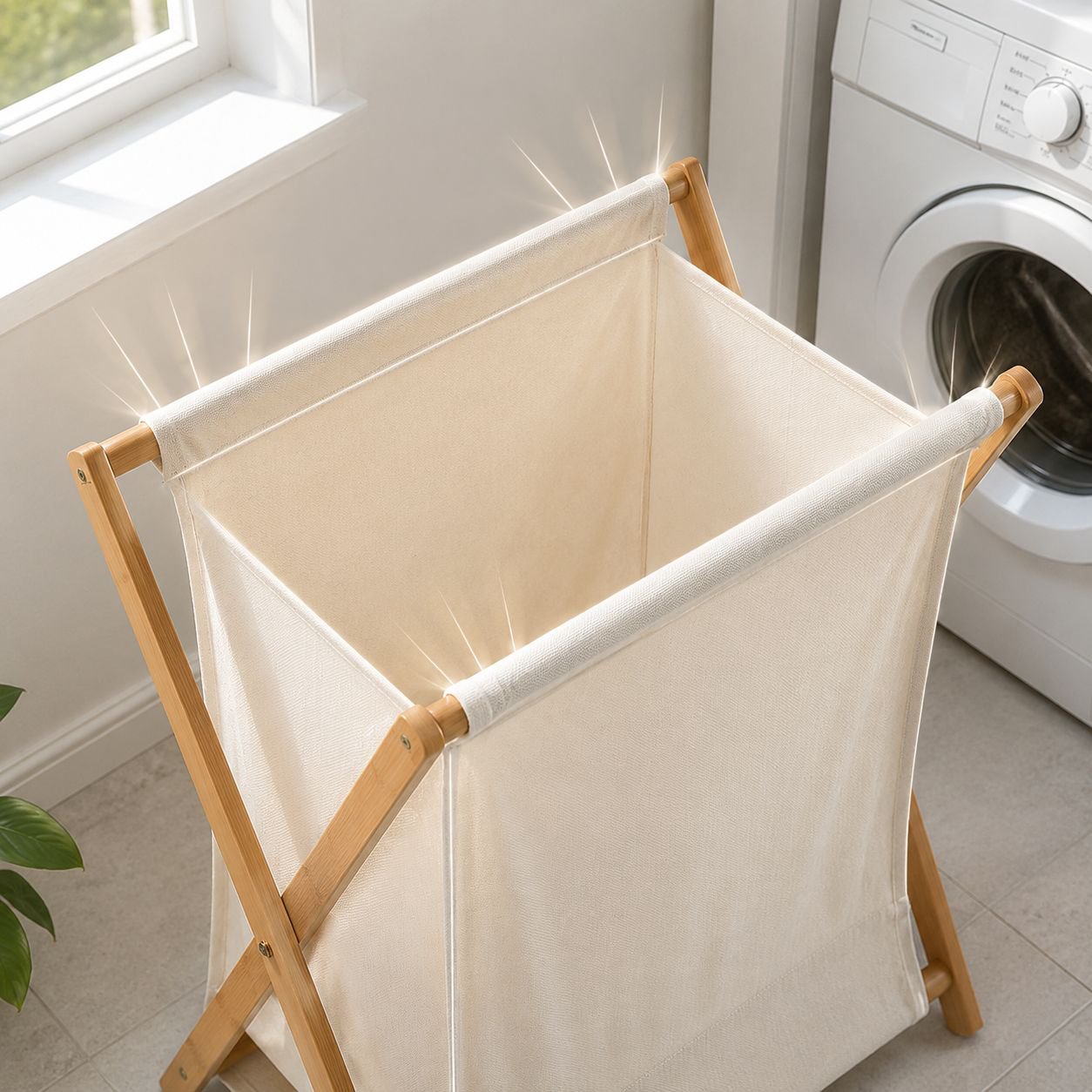 Sustainable bamboo laundry organizer for bathroom