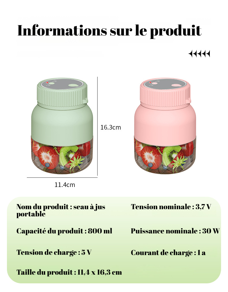 Appareil à jus frais sans fil pour fruits et agrumes