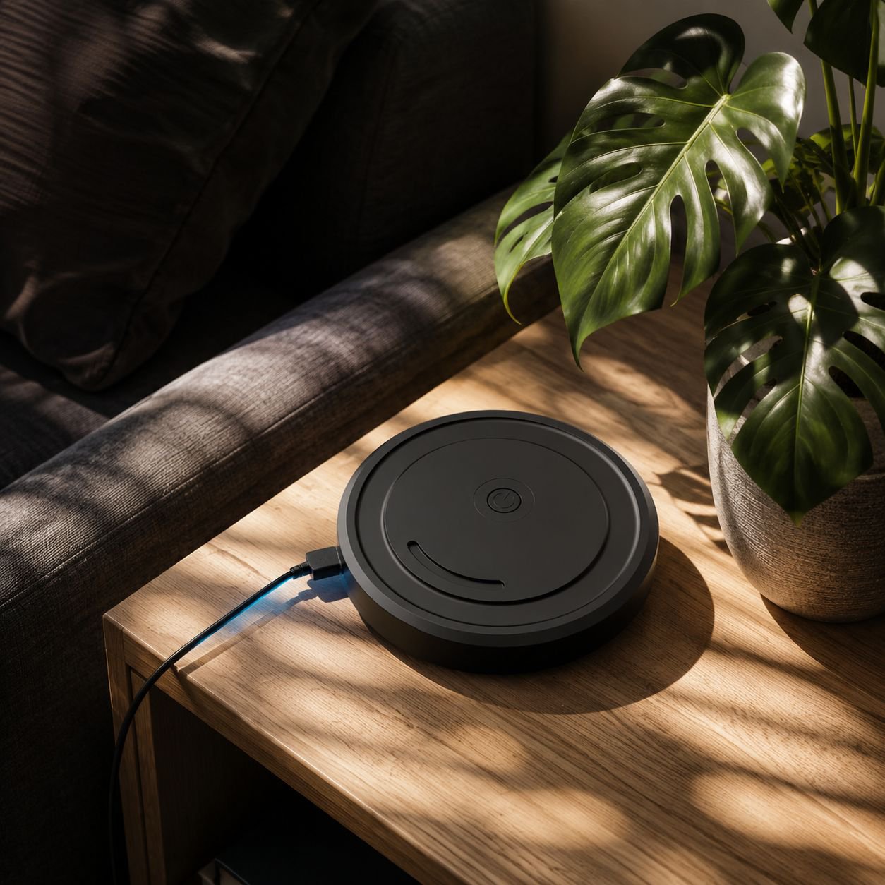 User controlling vacuum and mop robot with smartphone app