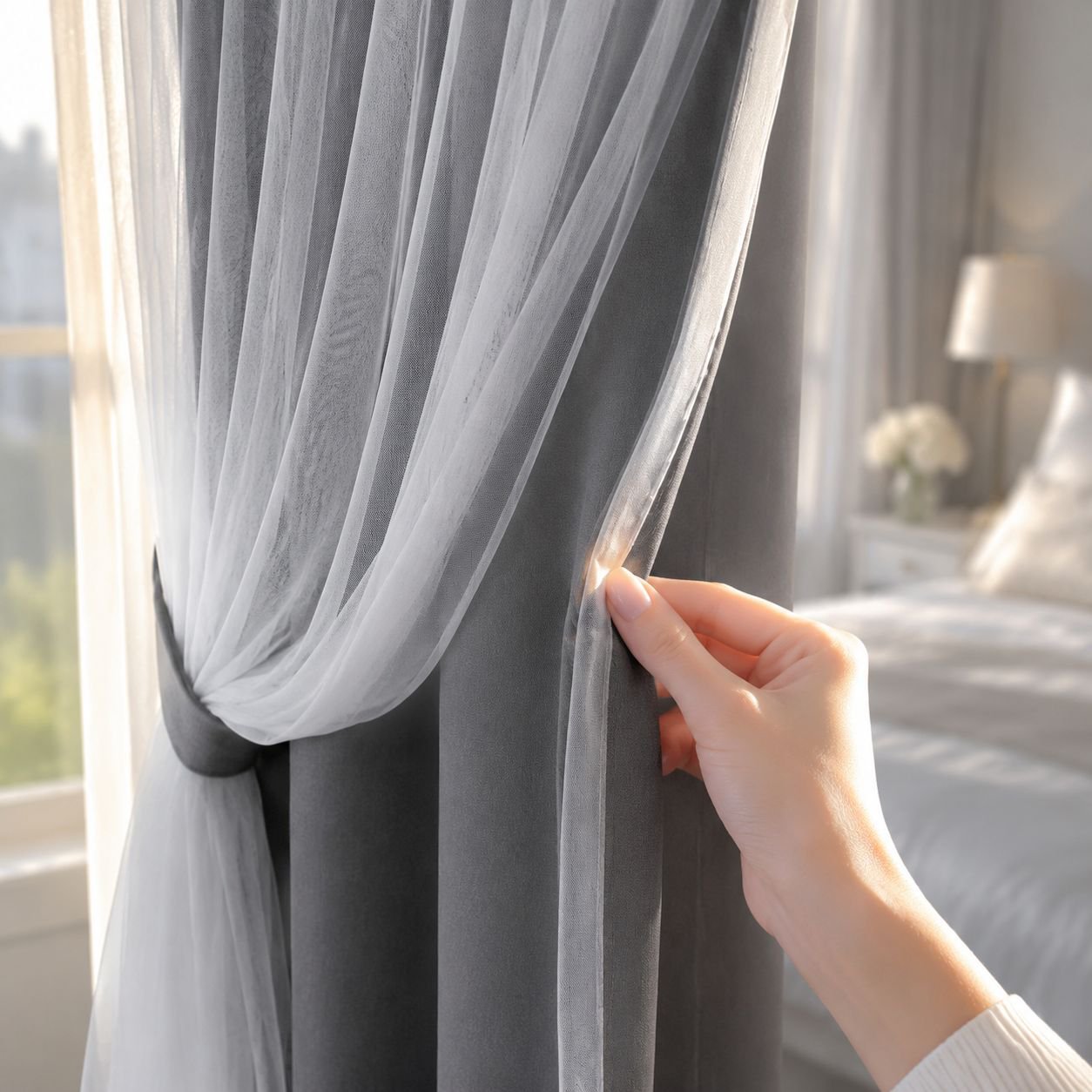 Energy saving blackout drapes with lace edging