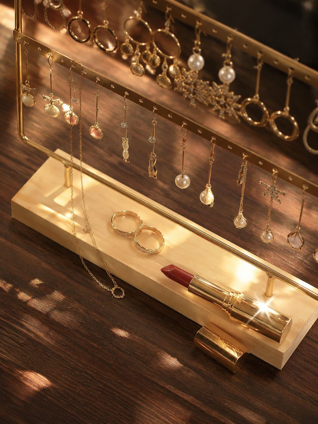 Modern solid wood earring holder for home decor