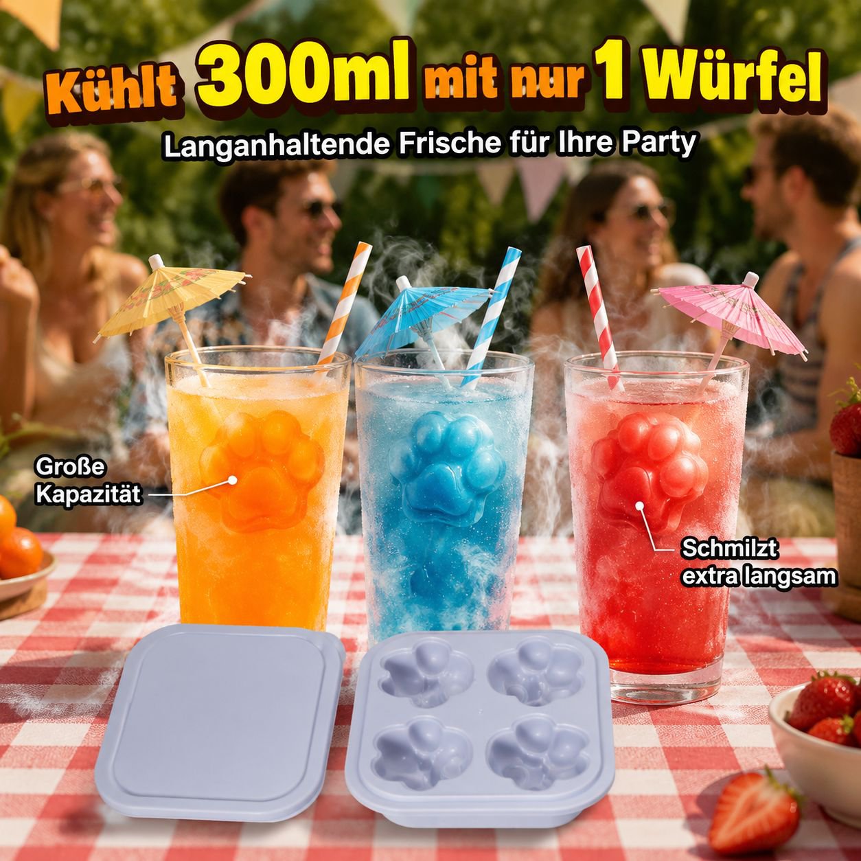 Sommerliche Haushalts-Eiswürfelform im Cartoon-Katzenpfoten-Design mit Deckel