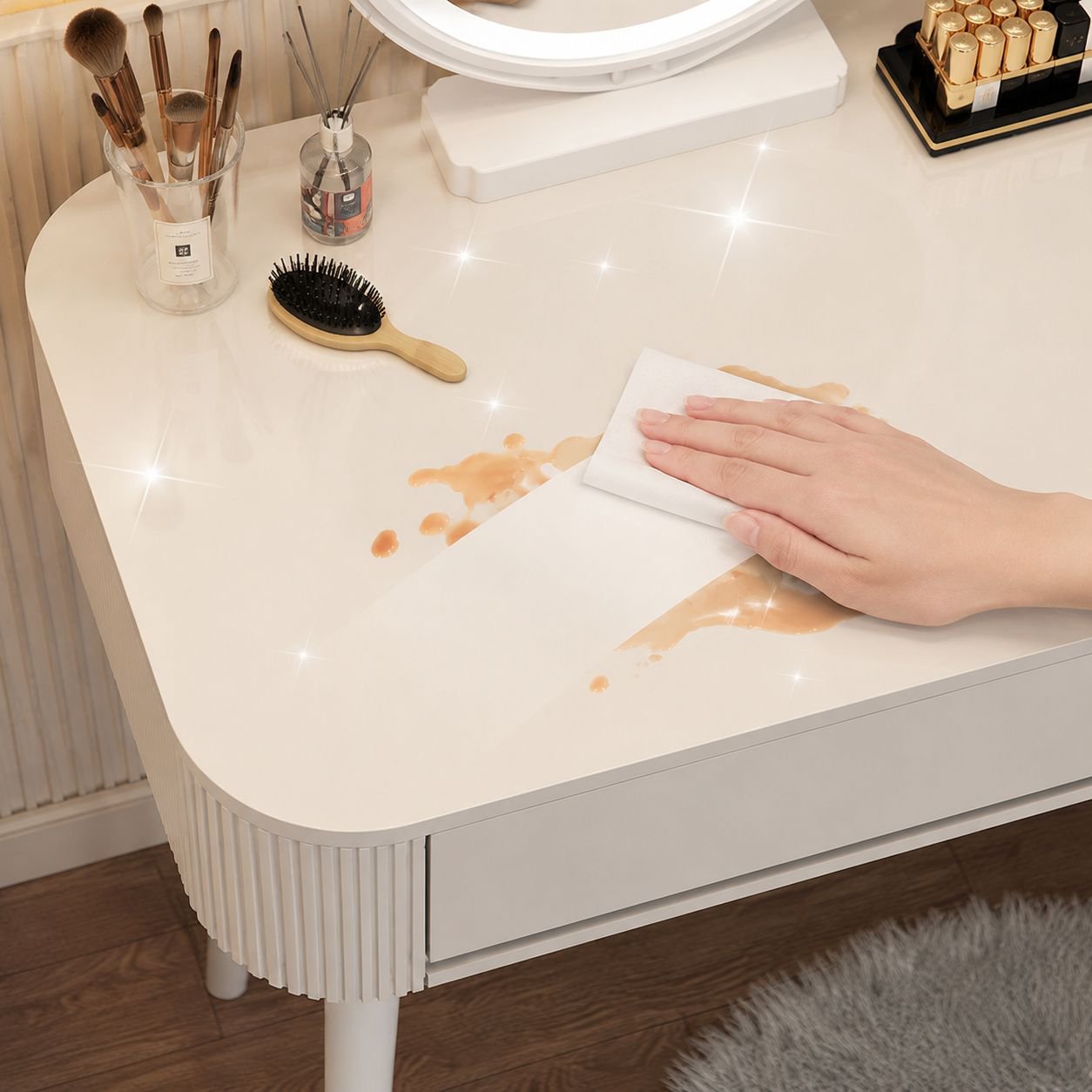 Modern white vanity for makeup and storage