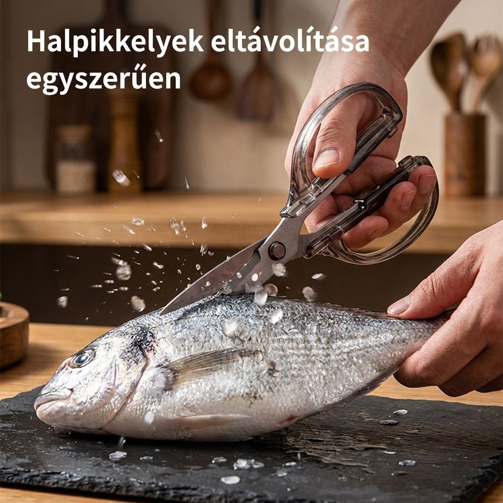 Konyhai rozsdamentes acélból készült, nagy teherbírású olló