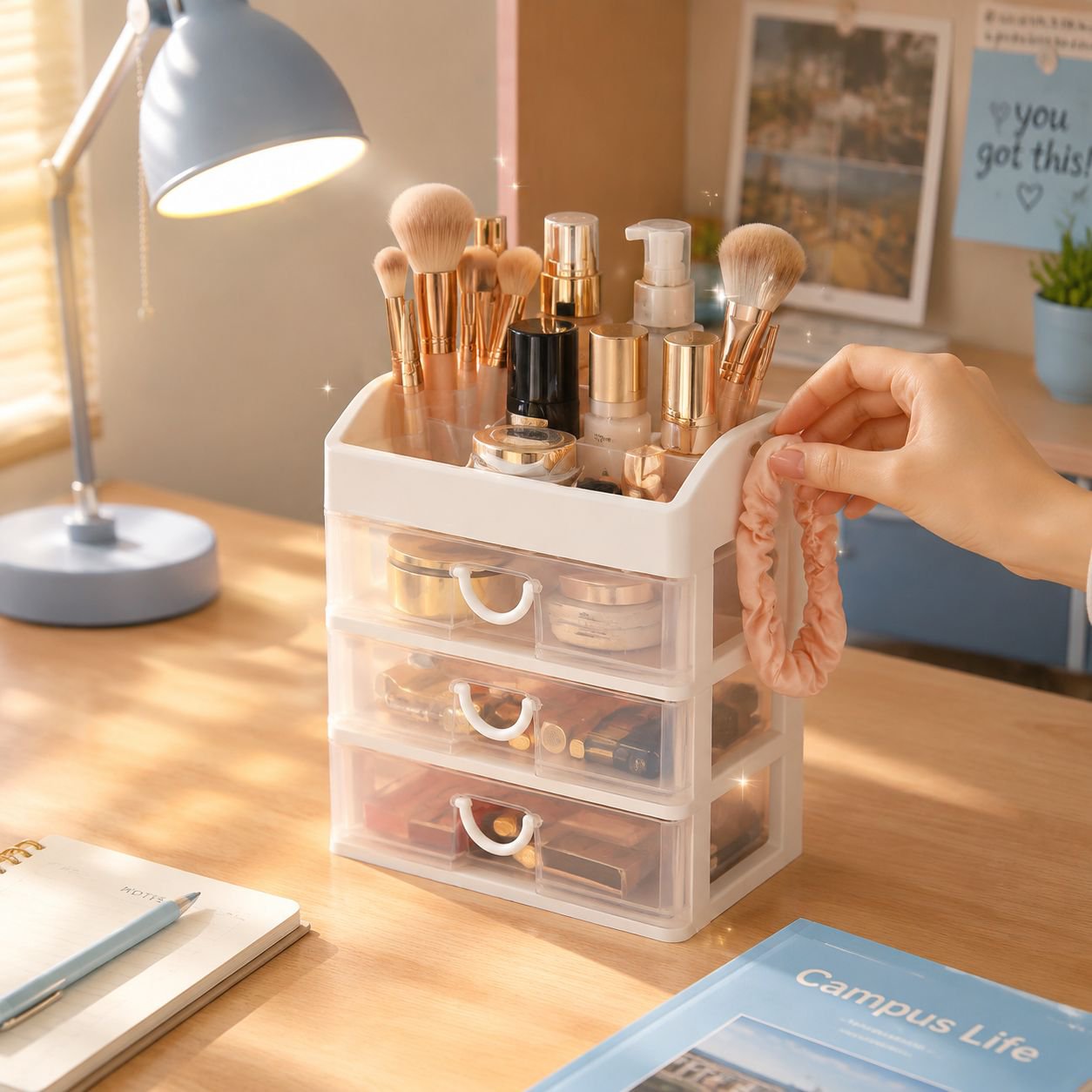 Compact desktop lipstick holder for makeup storage