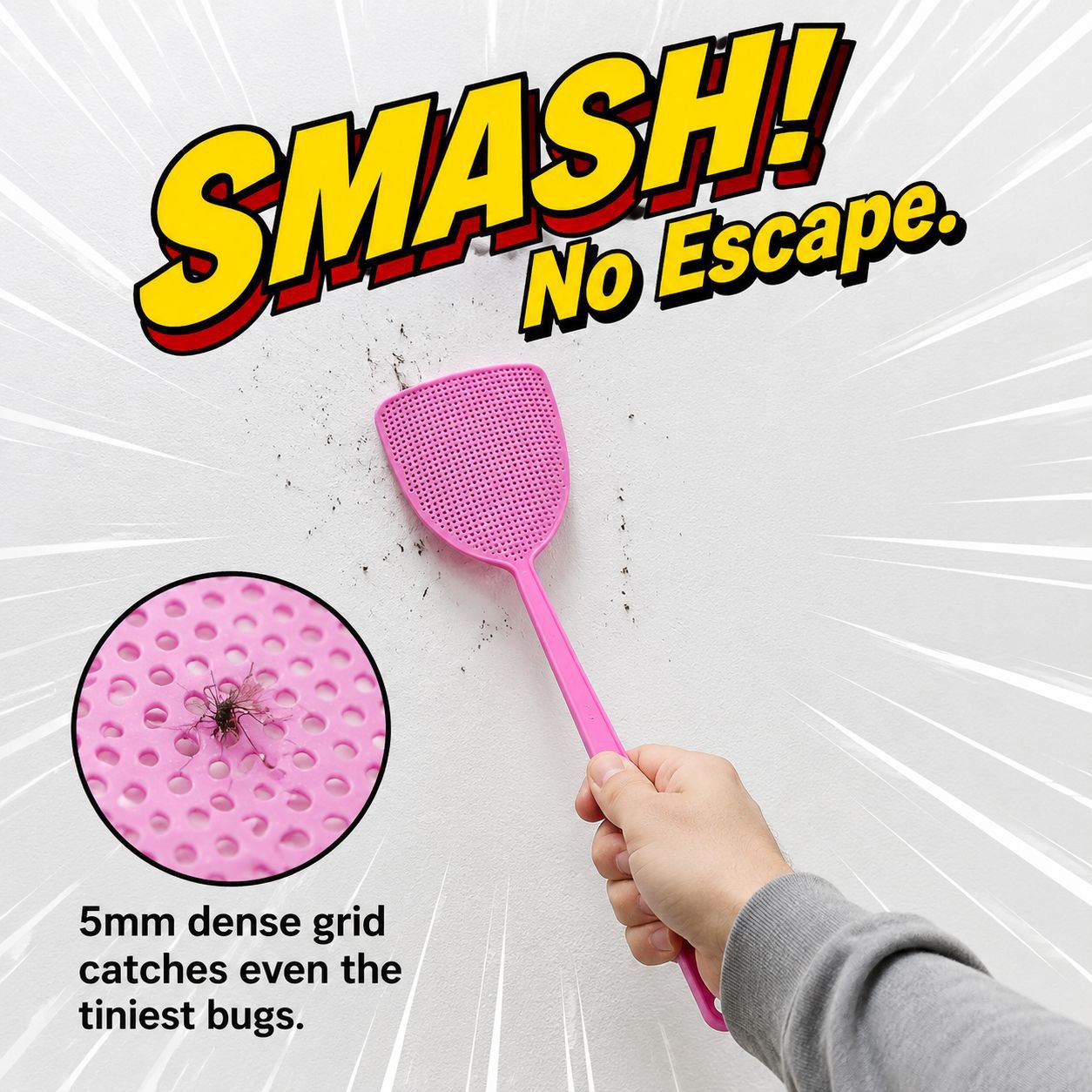 Durable Plastic Fly Swatter with Extended Handle for Home Use