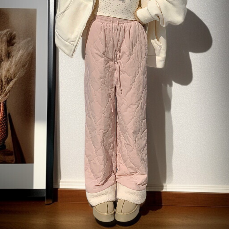 핑크 기모 도톰 일자 면 팬츠 오리지널 퀄리티 여성 잠금 온도 패딩 팬츠