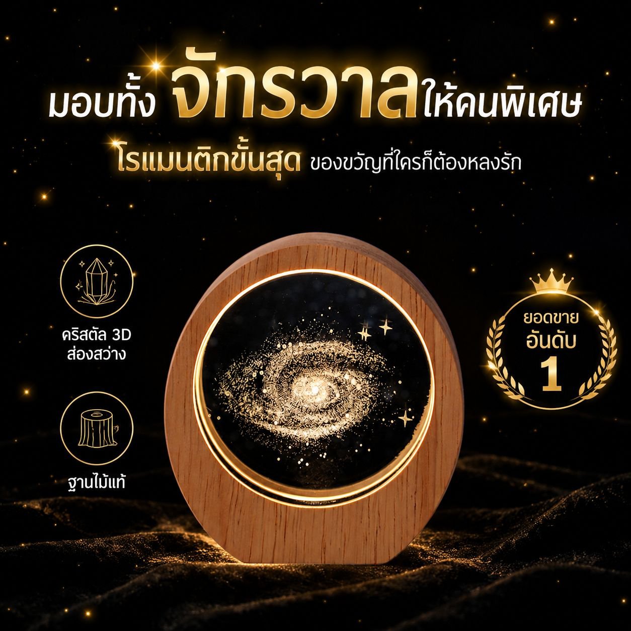 โคมไฟกลางคืนคริสตัลเรืองแสงรูปดาวเคราะห์ ของขวัญสำหรับนักเรียน