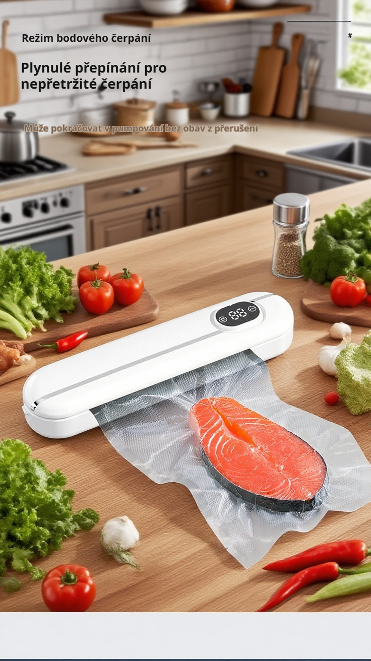 Vakuový uzavírací stroj při uzavírání sáčku s potravinami