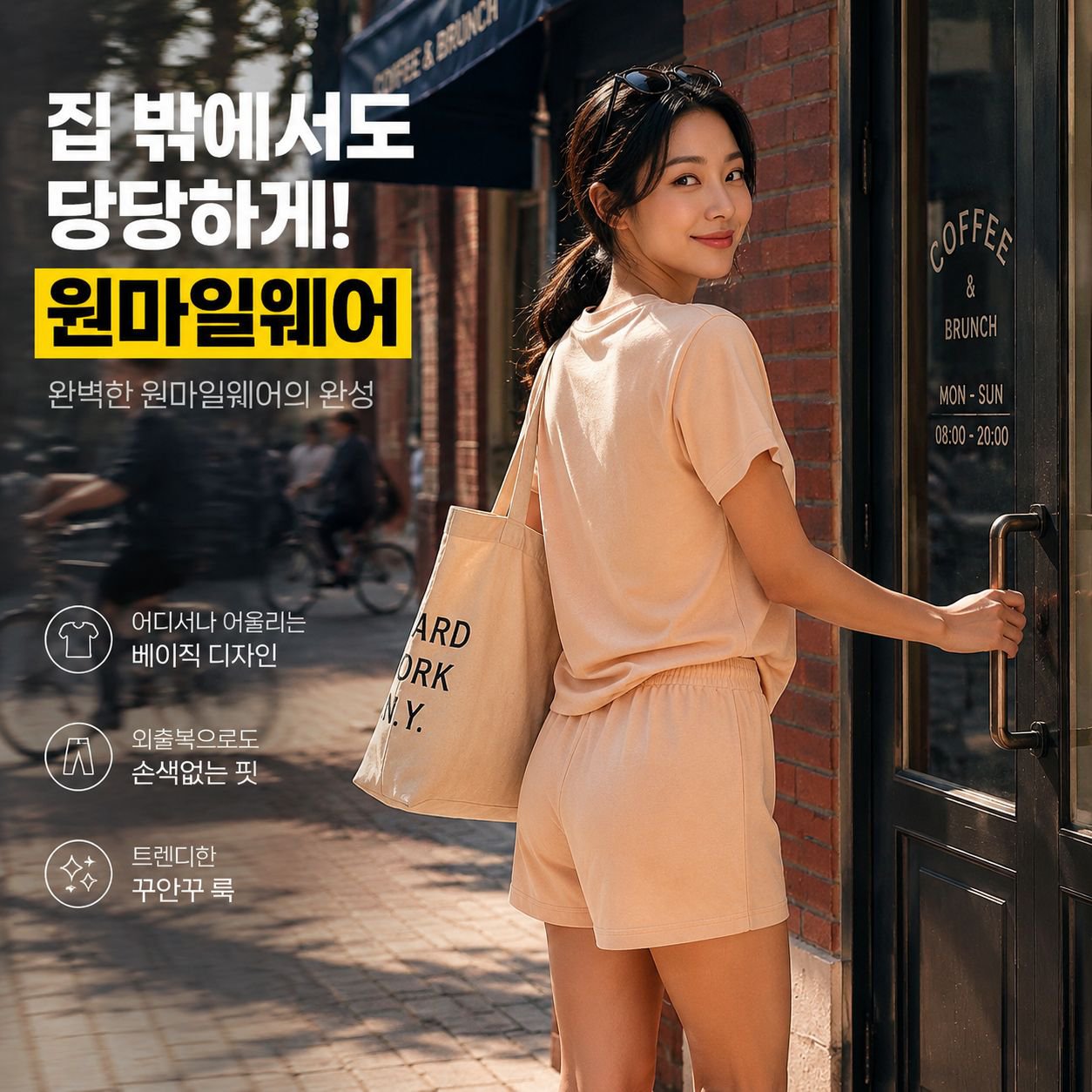 캐주얼 단색 반팔 라운드넥 여성 세트