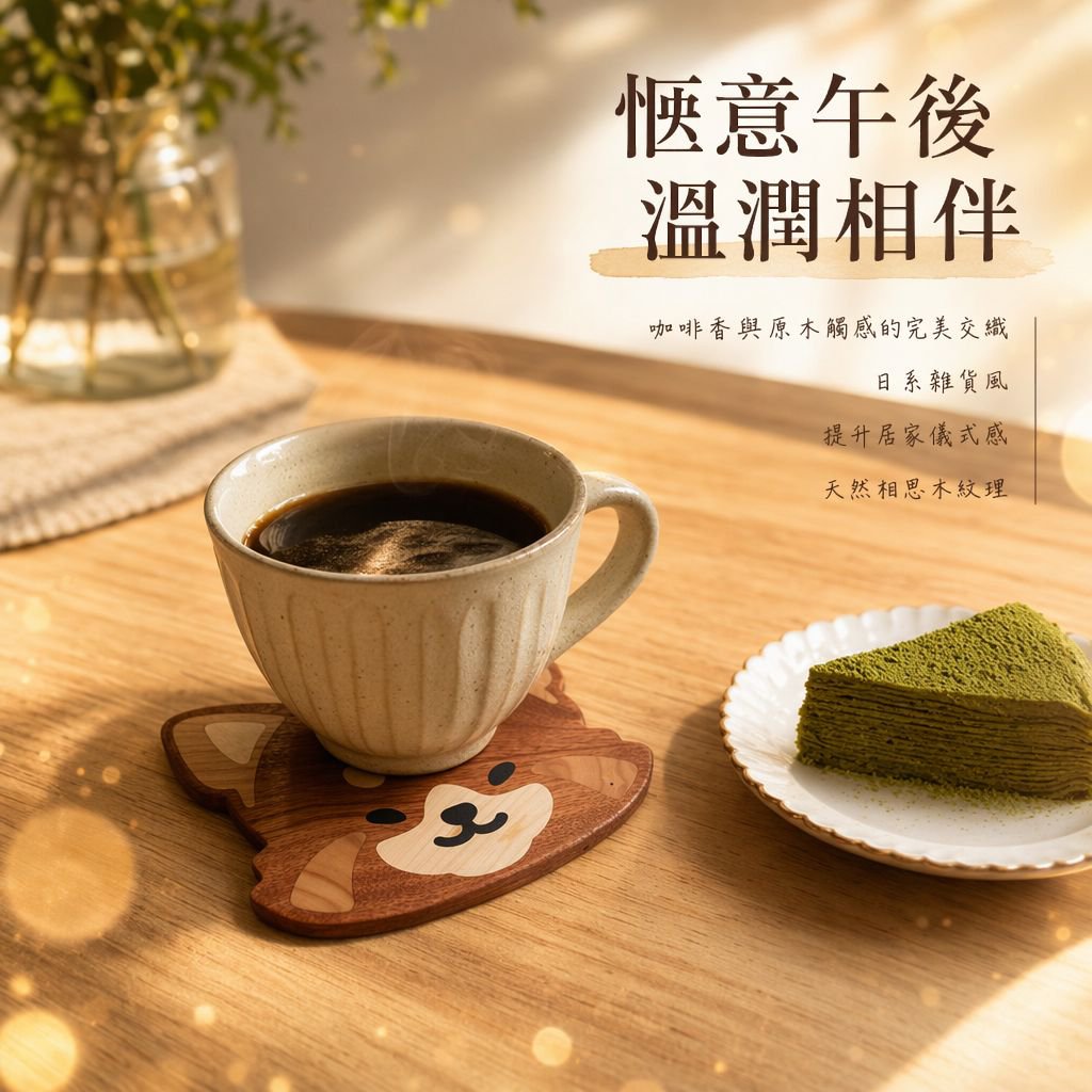 創意柴犬杯墊 木製餐廳咖啡杯托家居擺件