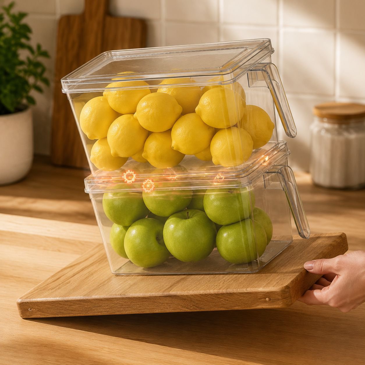 Clear fridge organizer for fruits and vegetables