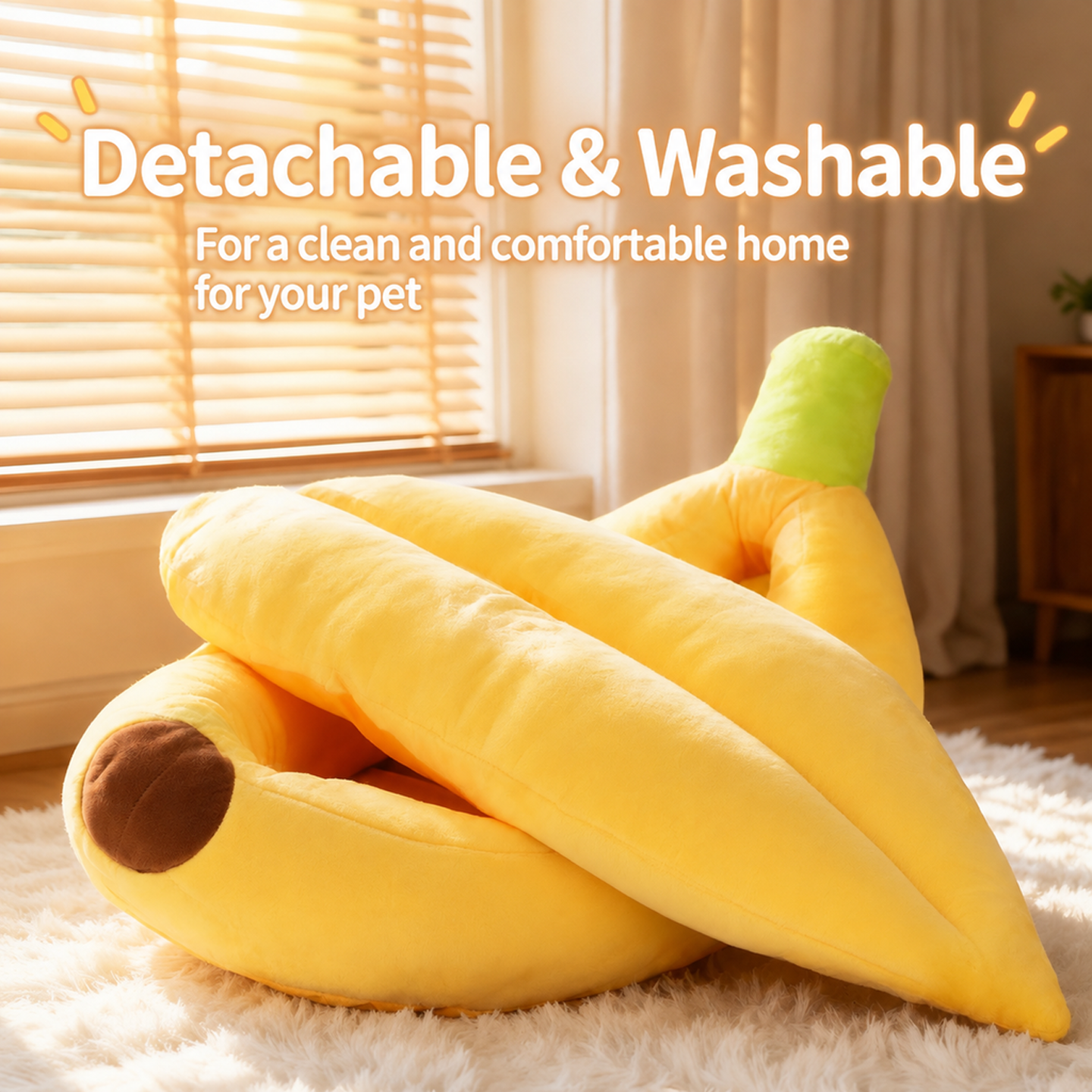 Banana-shaped plush pet bed for cats and dogs, warm in autumn and winter, filled with PP cotton, rem