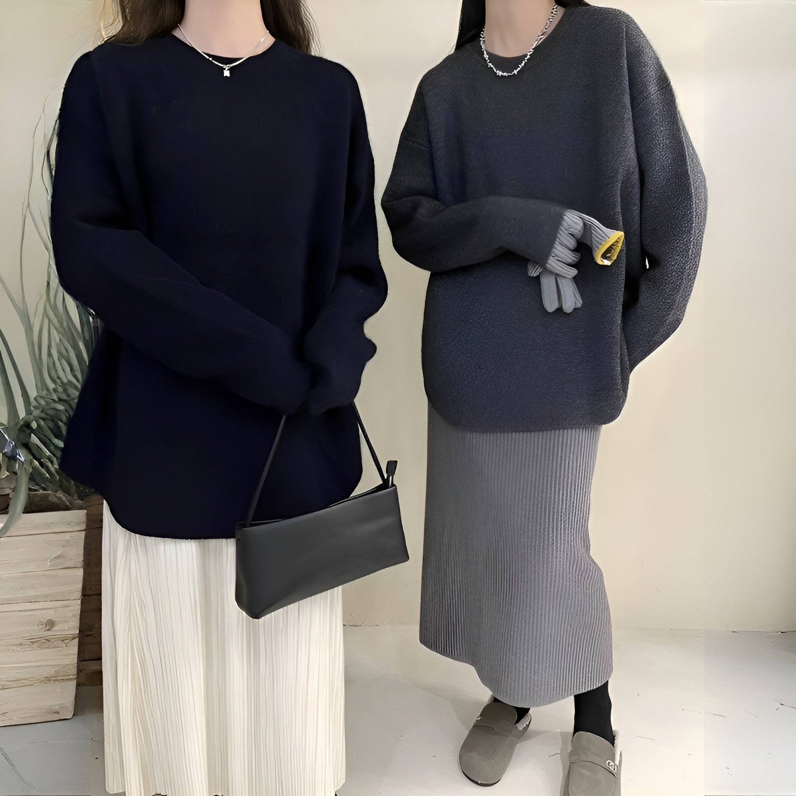 秋冬新作 韓国風シンプル長袖セーター 女性用 ゆる感スリム効果