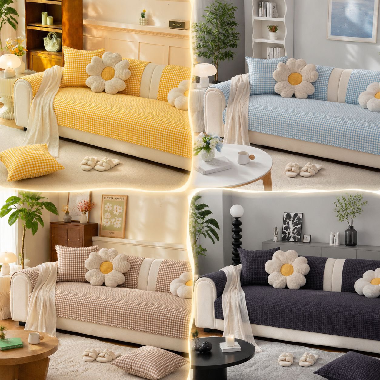 Bubble checkered quilted sofa cushion cream style sofa cushion