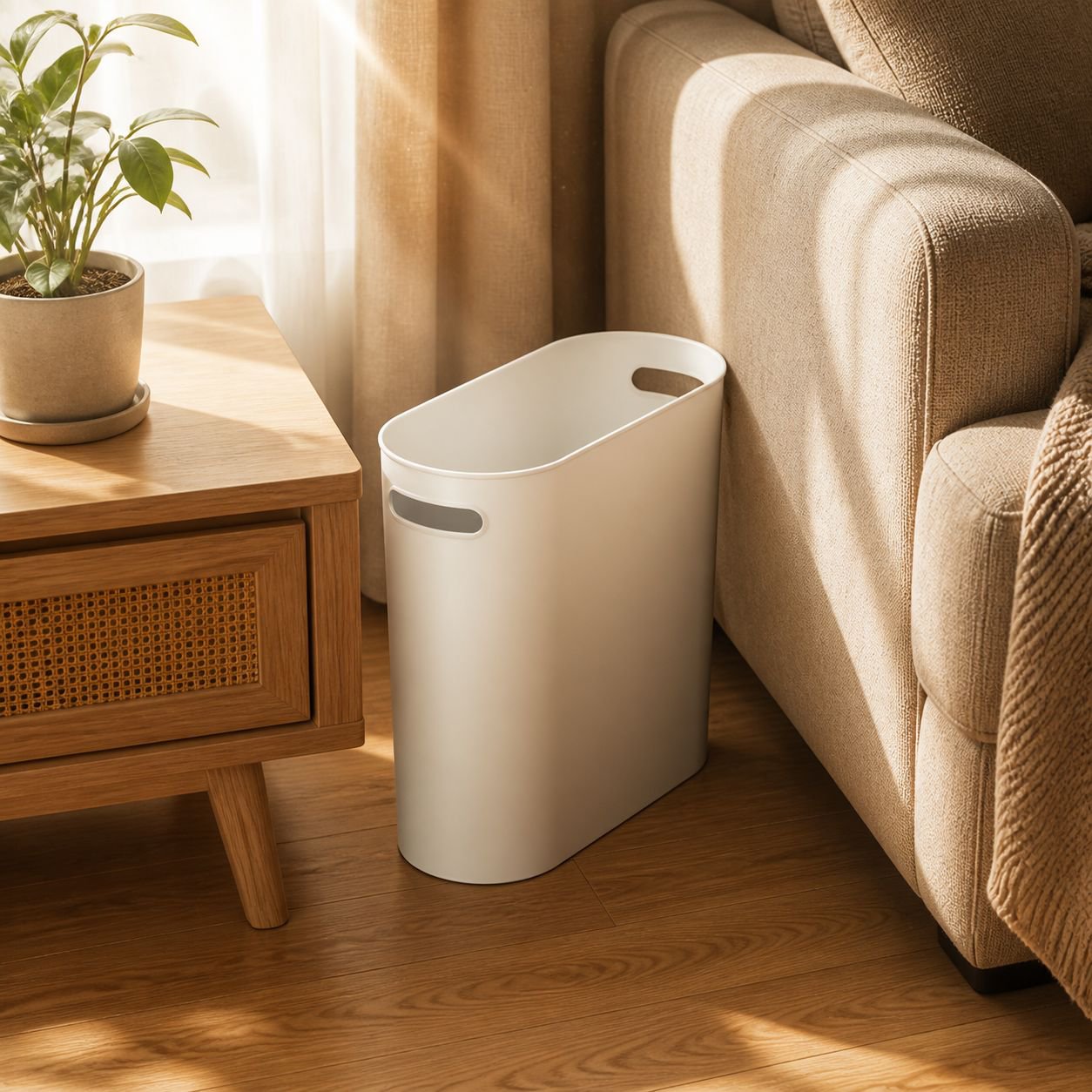 Press-Lid Trash Can for Bathroom and Living Room