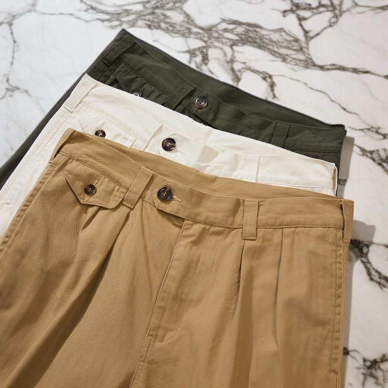 ベーシックなヘリンボーンHBTカーゴパンツ全体画像