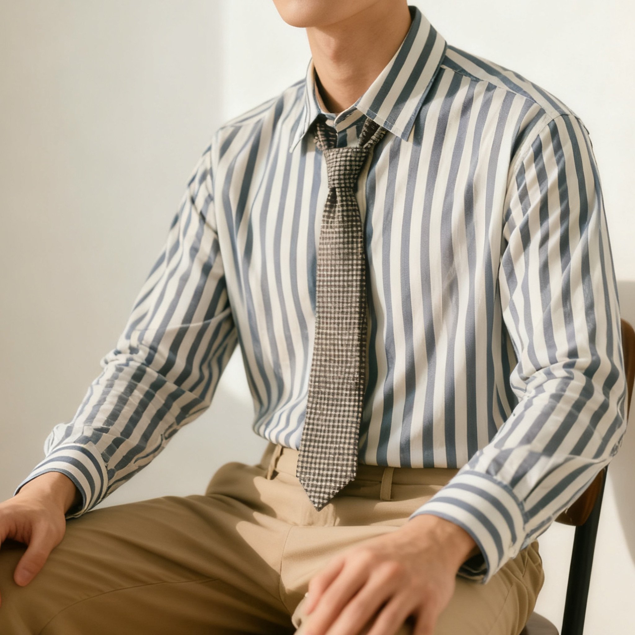 남성 스트라이프 넥타이 셔츠 착용 샷