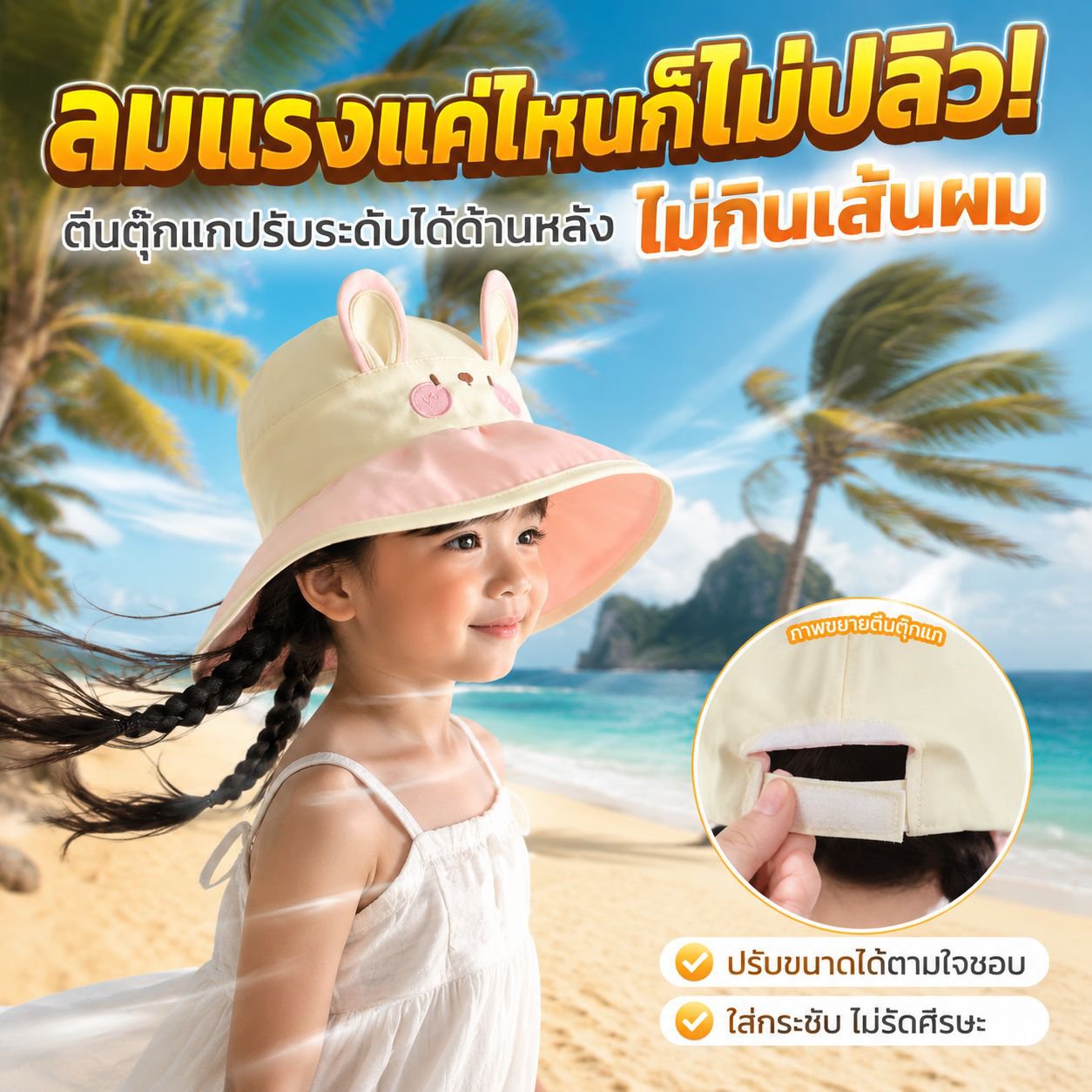 หมวกปีกกว้างกันแดดเด็กผู้หญิงแบบบางสำหรับฤดูร้อน