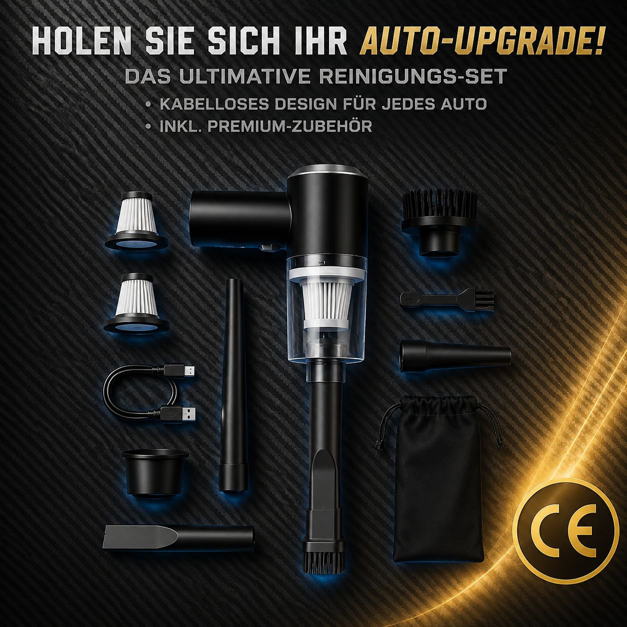 Tragbarer kabelloser Auto-Staubsauger, innovatives Saugkraft-Design
