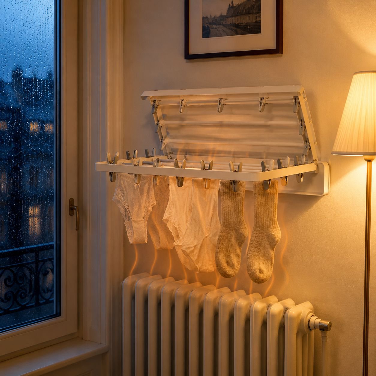 Stanzfreier, wandmontierter, klappbarer Kleiderständer für den Innenbereich mit Handtuchhalter