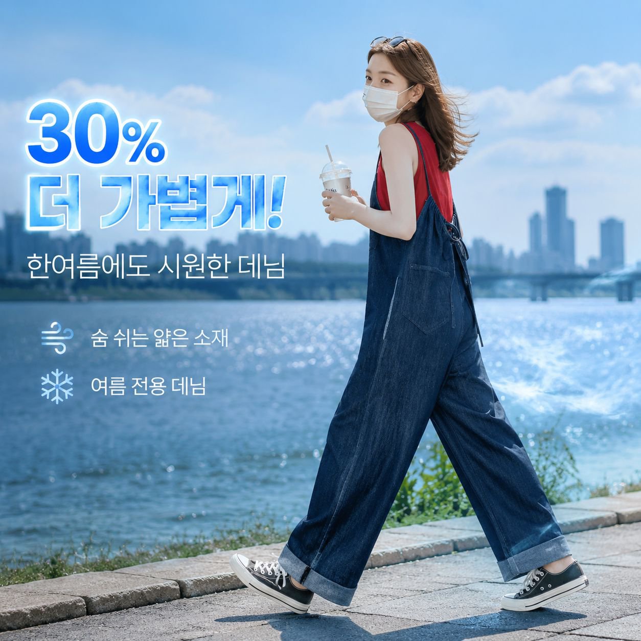 패션 루즈핏 슬림 얇은 데님 멜빵 바지 여성용