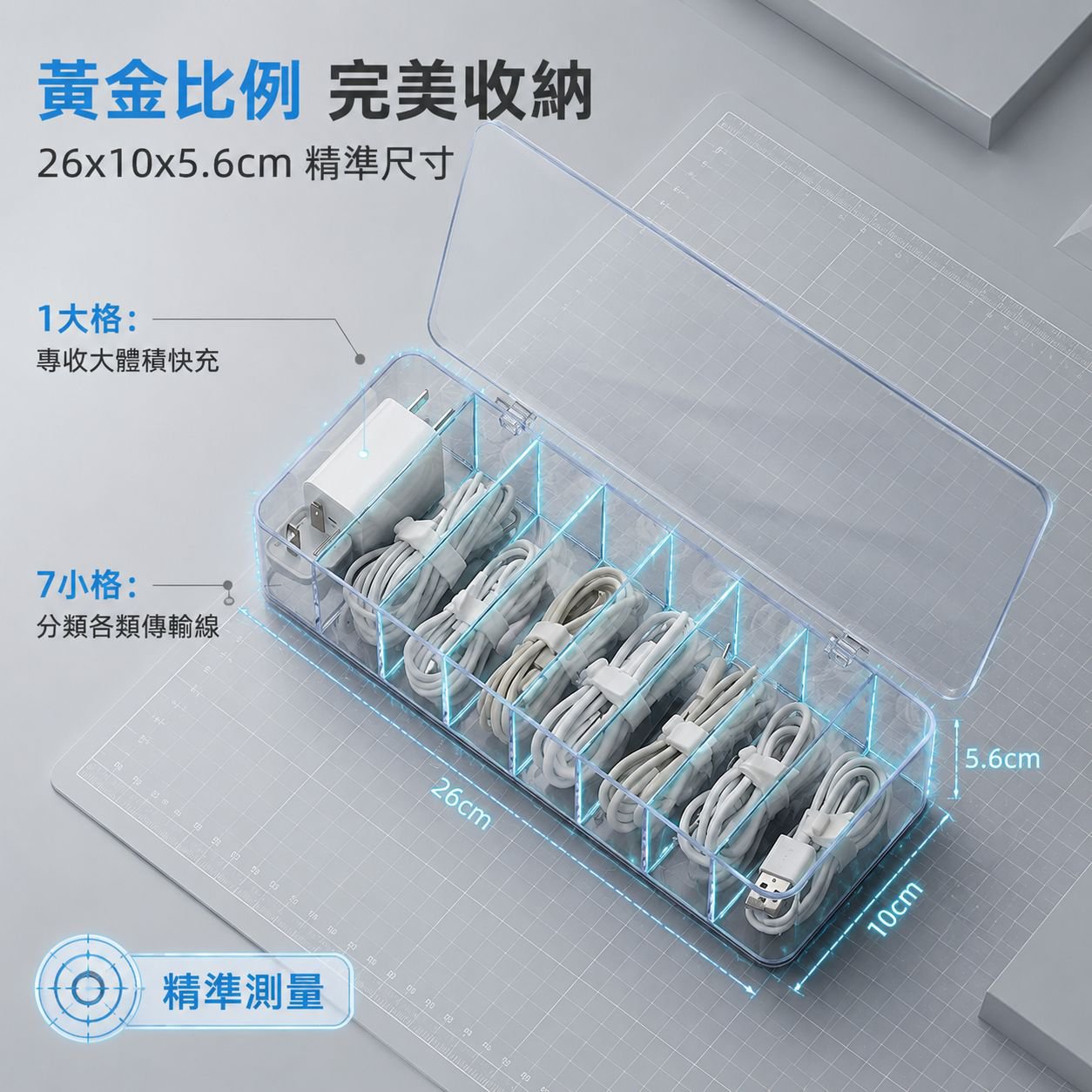 透明桌面儲物盒數據線整理分隔收納盒