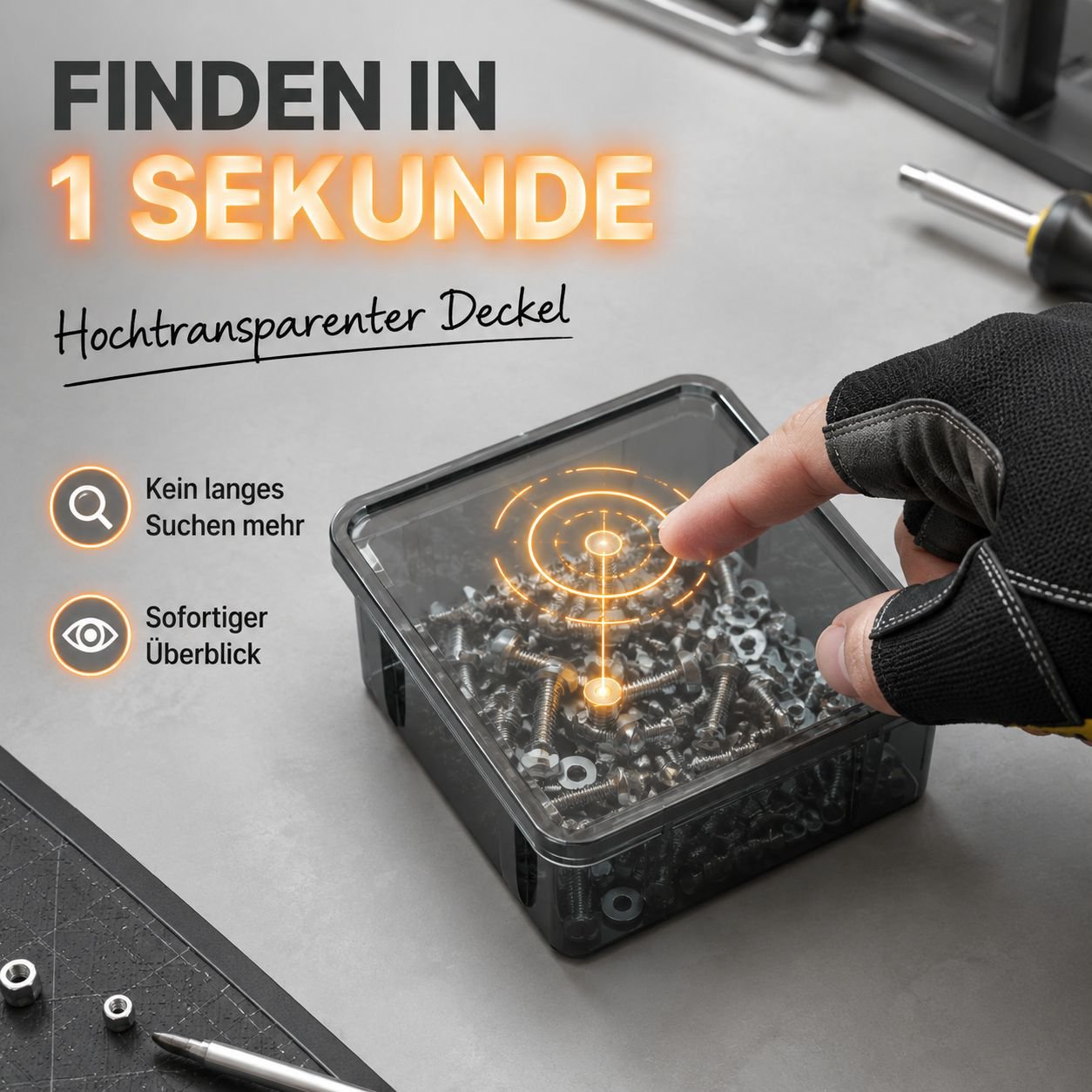 Multifunktionales Teile-Aufbewahrungsset mit Deckel, Werkzeugbox, stapelbar und nestbar