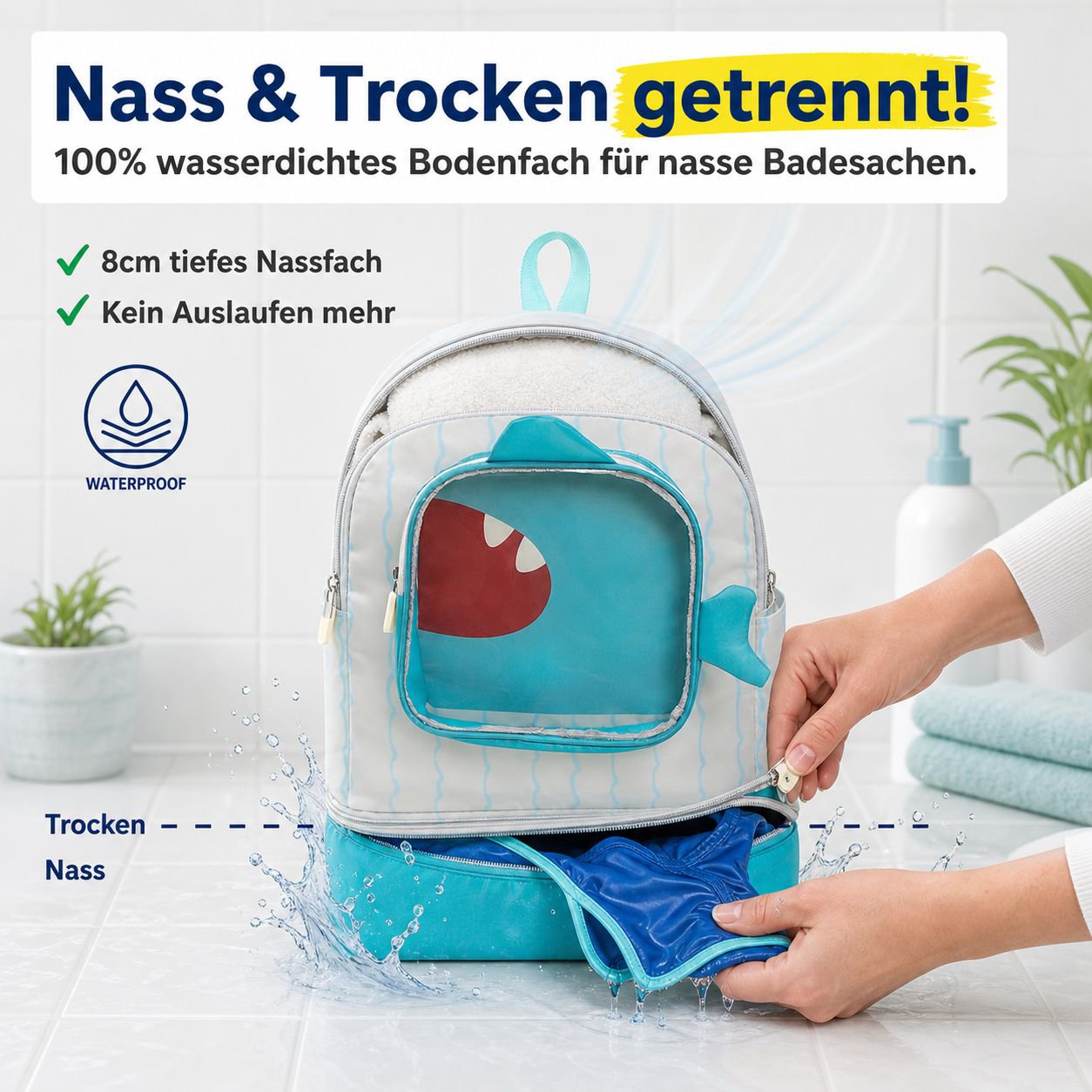 Wasserfeste Aufbewahrungstasche mit Nass-Trocken-Trennung