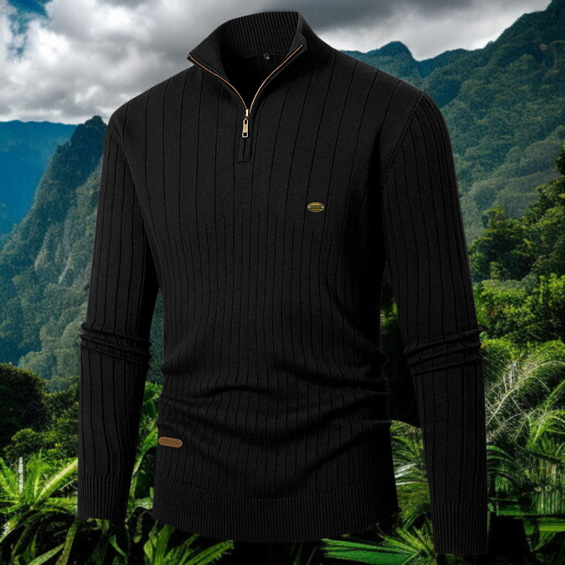 트렌디한 남성 반폴라니트 세트 전신 이미지