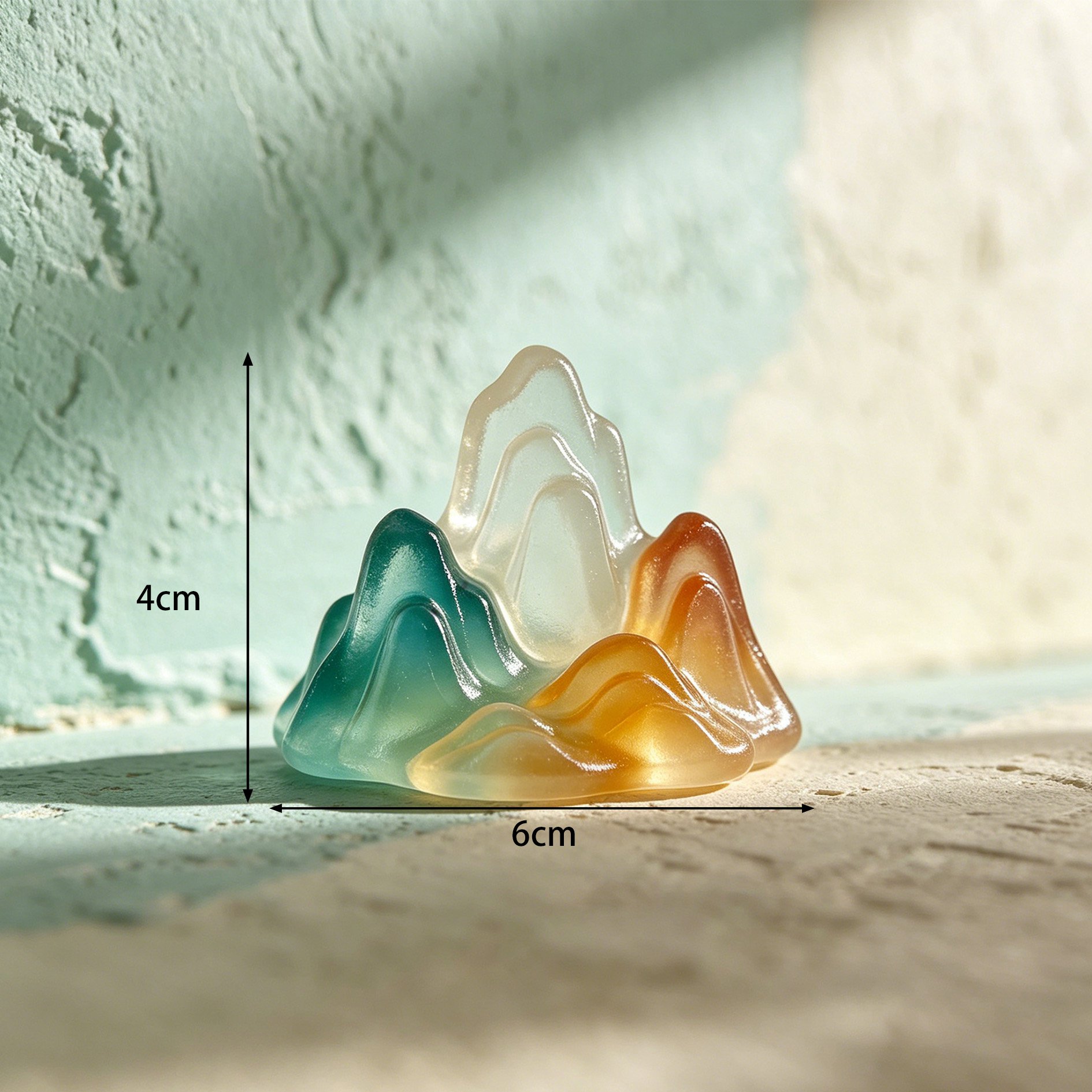 Miniature resin mountains arranged as a calming office decoration