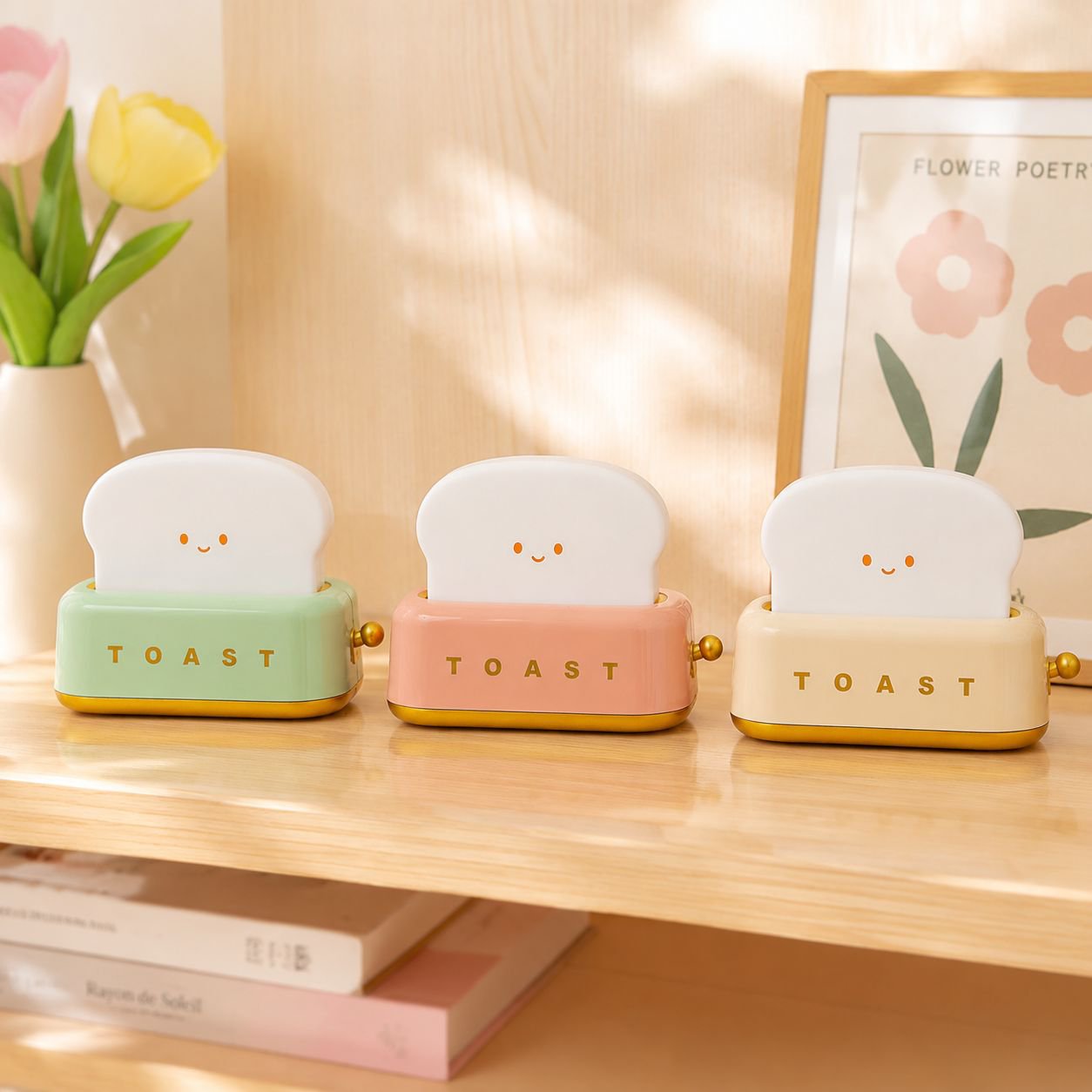 Cute Toast Shape Night Light Girl Birthday Gift Holiday Decorative Bedroom Bedside Lamp