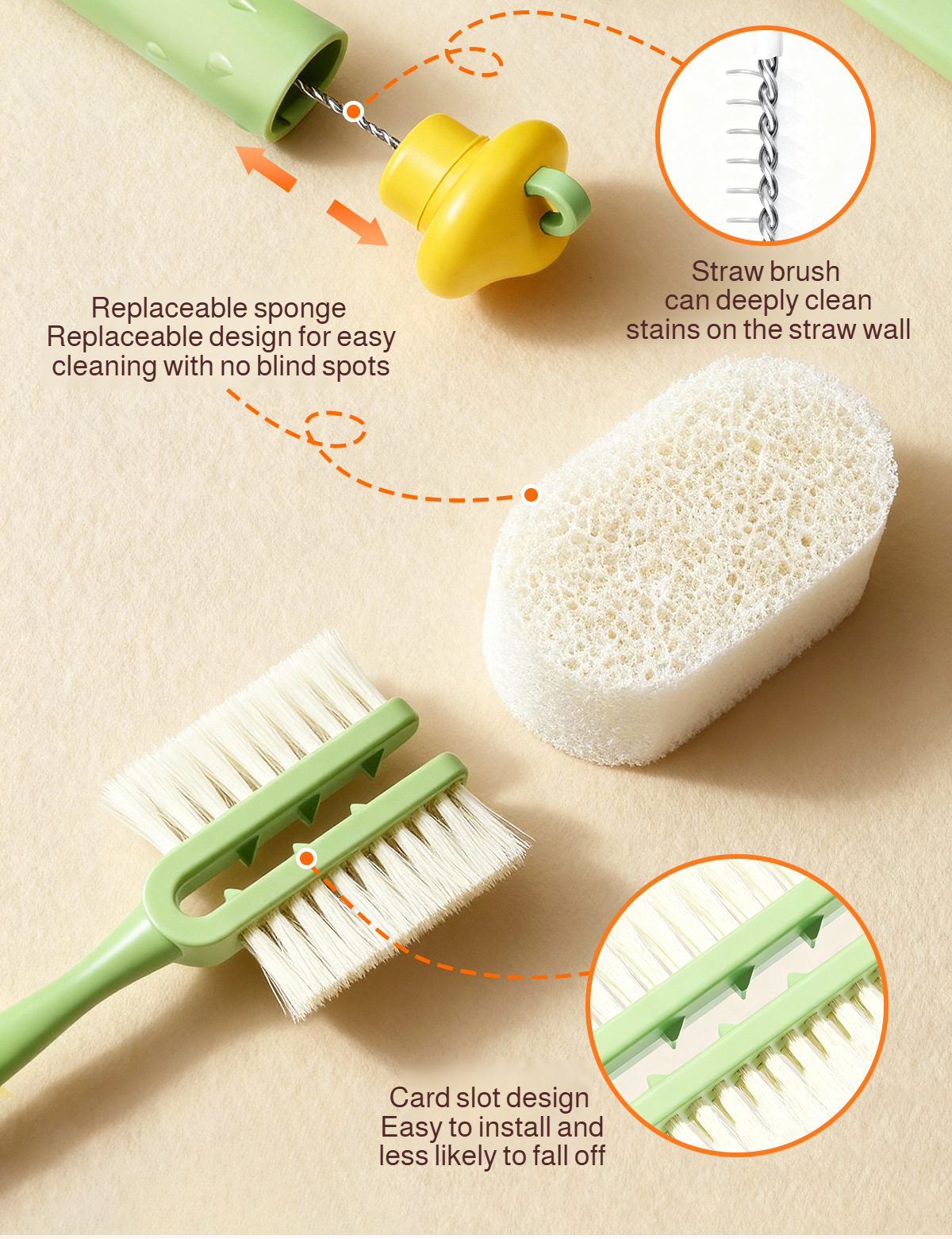 Durable bristles of 3-in-1 cleaning brush