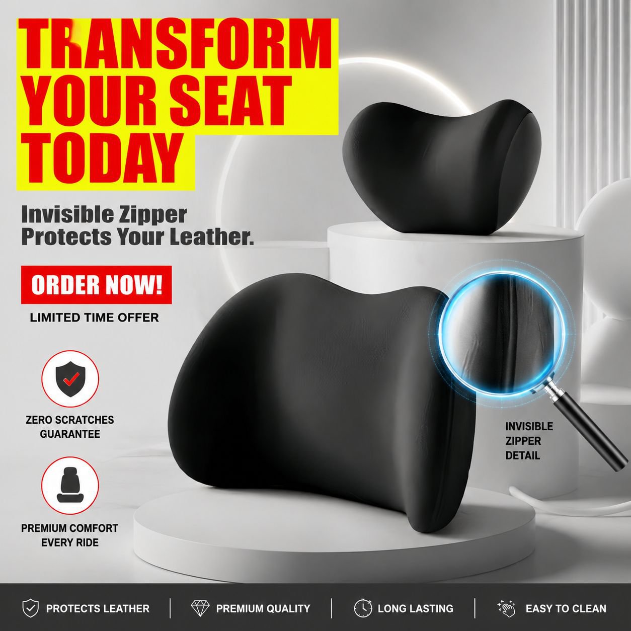 Car Headrest and Lumbar Support Cushion Set with Memory Foam