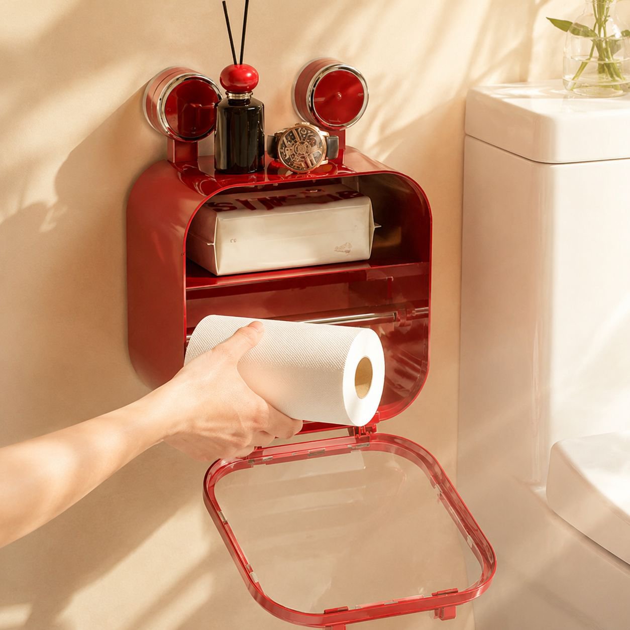 Wandhängende Saugnapf-Wasserdichte Taschentuchbox Toilettenpapier Aufbewahrungsbox